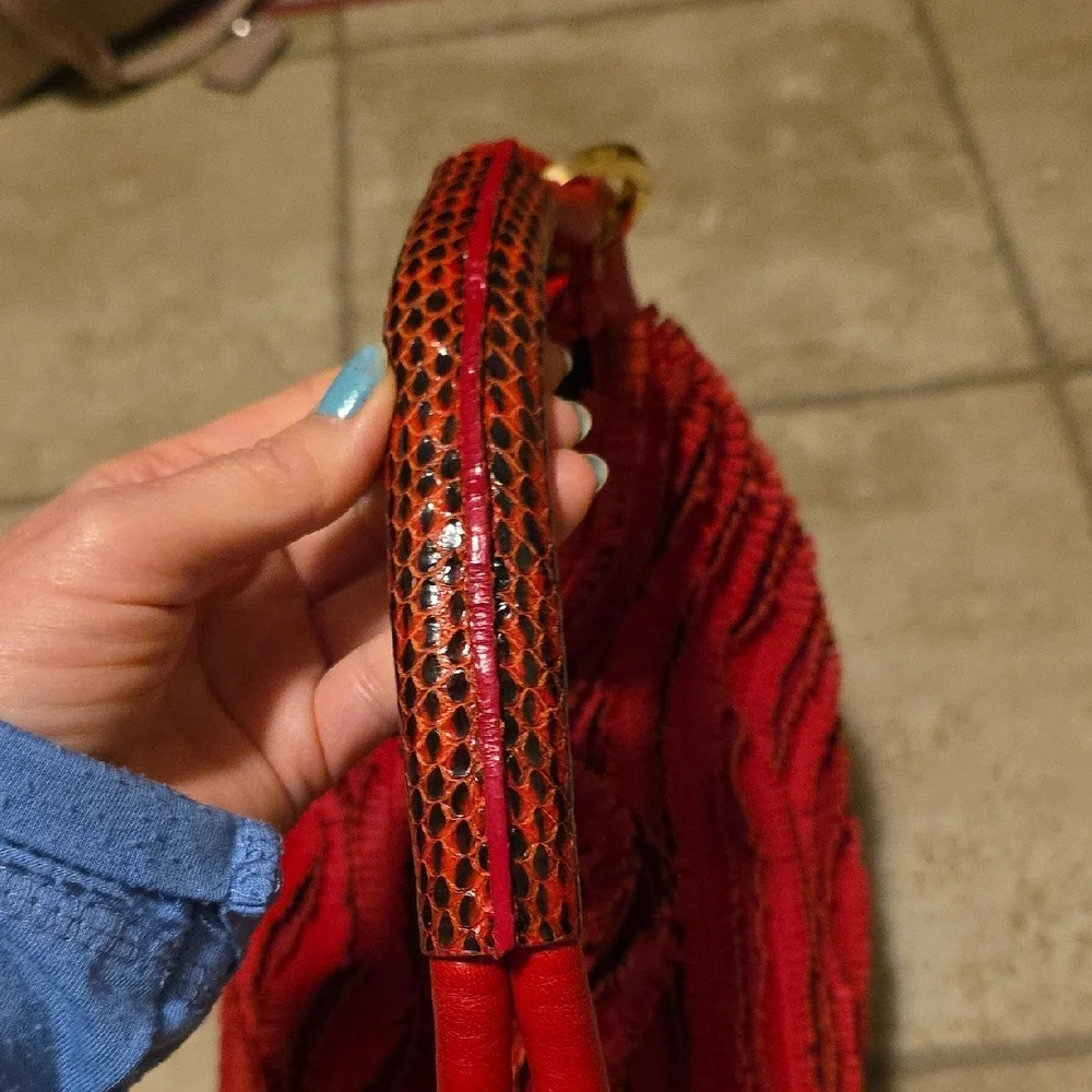 Jimmy Choo Red Hobo Bag With Python Snake Skin Handel With COA